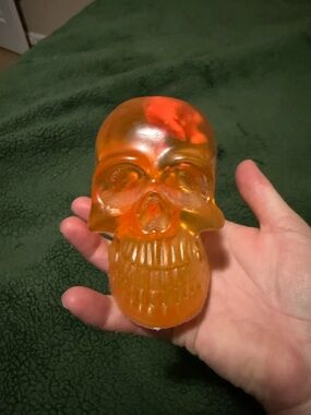 Resin Orange Translucent Skull Figurine
